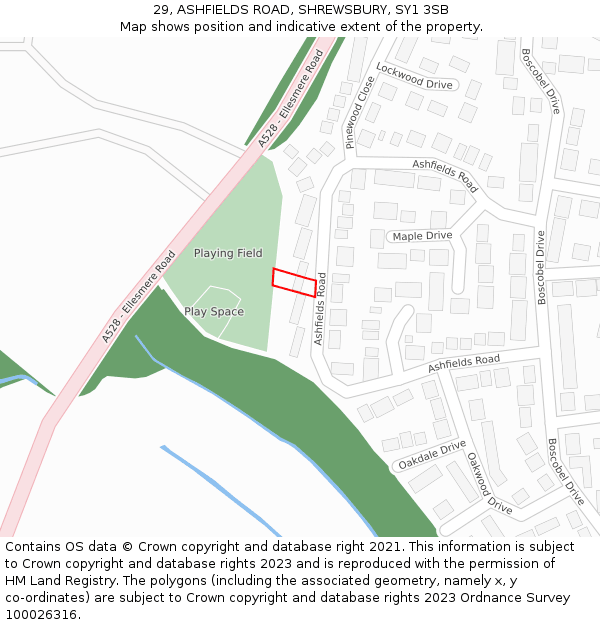 29, ASHFIELDS ROAD, SHREWSBURY, SY1 3SB: Location map and indicative extent of plot