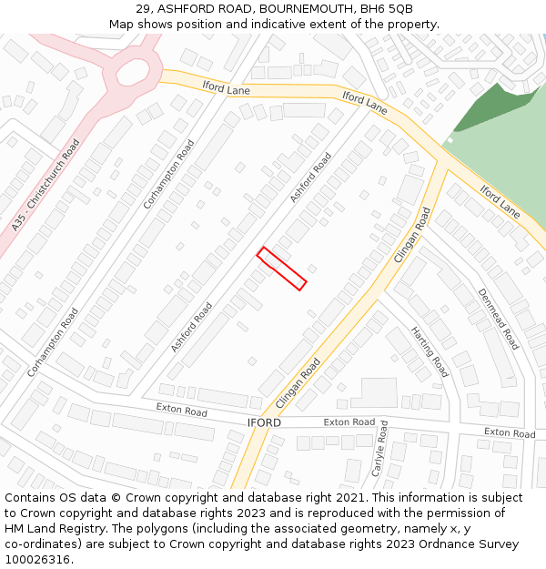 29, ASHFORD ROAD, BOURNEMOUTH, BH6 5QB: Location map and indicative extent of plot
