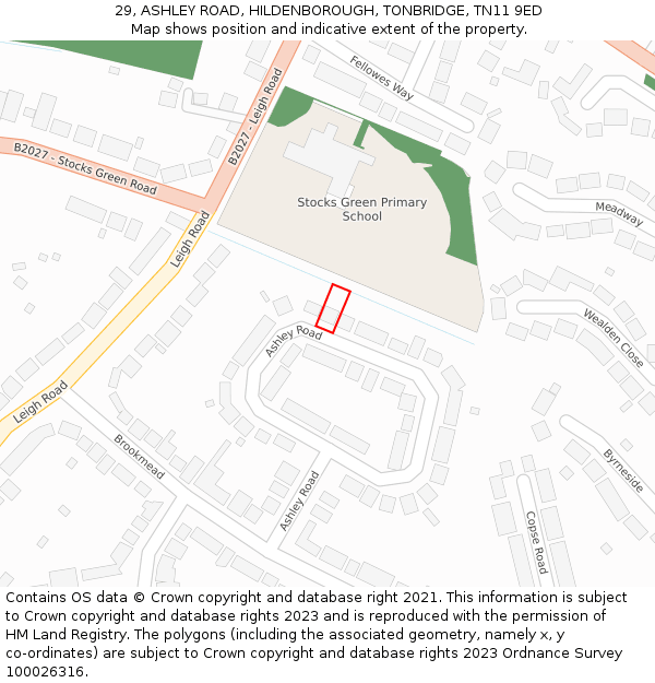 29, ASHLEY ROAD, HILDENBOROUGH, TONBRIDGE, TN11 9ED: Location map and indicative extent of plot