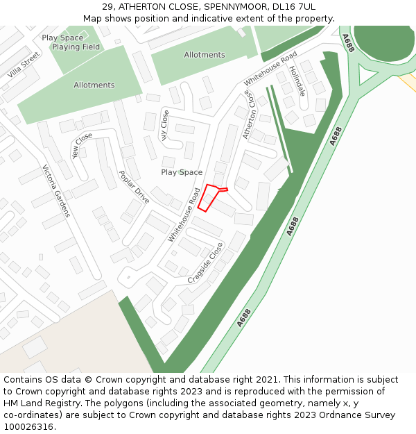 29, ATHERTON CLOSE, SPENNYMOOR, DL16 7UL: Location map and indicative extent of plot