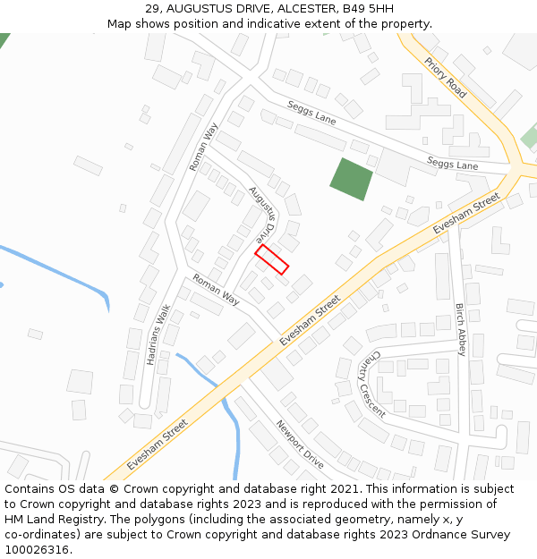 29, AUGUSTUS DRIVE, ALCESTER, B49 5HH: Location map and indicative extent of plot