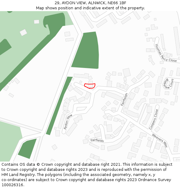 29, AYDON VIEW, ALNWICK, NE66 1BF: Location map and indicative extent of plot