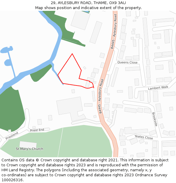 29, AYLESBURY ROAD, THAME, OX9 3AU: Location map and indicative extent of plot