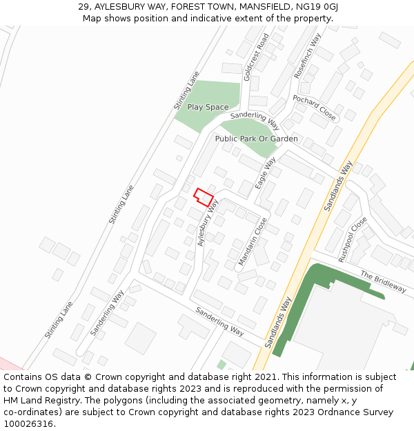 29, AYLESBURY WAY, FOREST TOWN, MANSFIELD, NG19 0GJ: Location map and indicative extent of plot