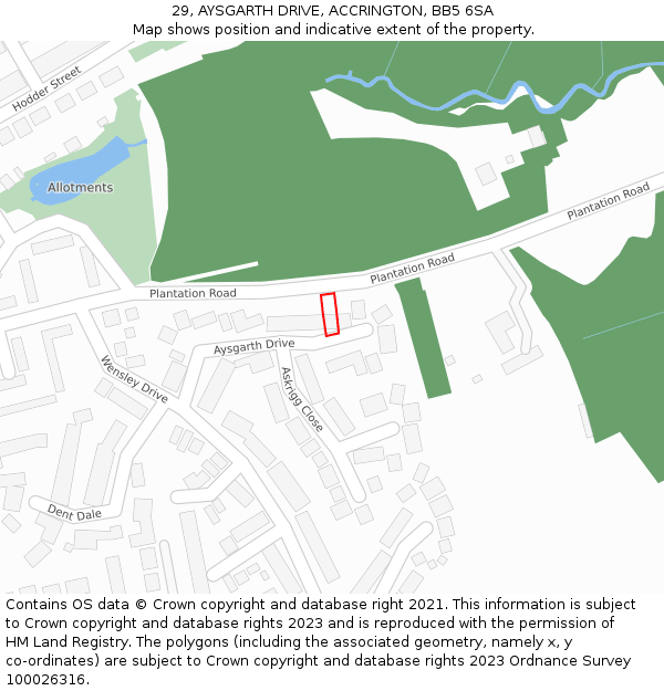 29, AYSGARTH DRIVE, ACCRINGTON, BB5 6SA: Location map and indicative extent of plot
