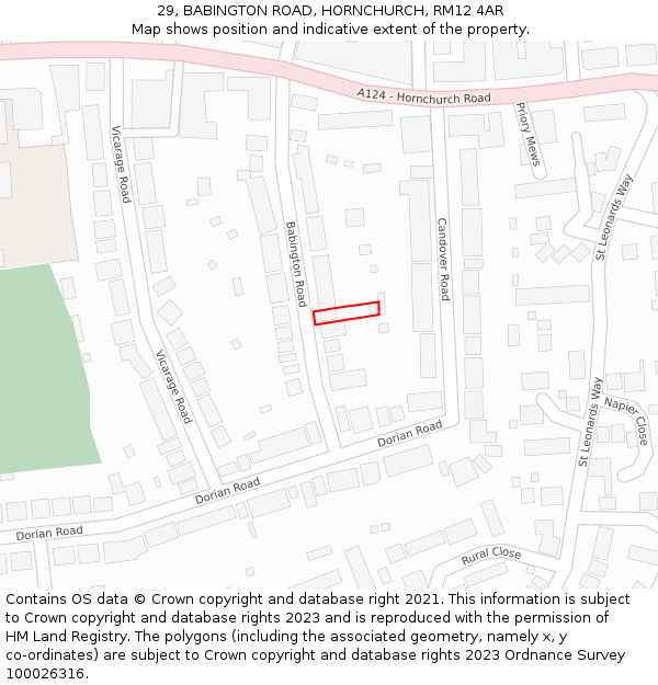 29, BABINGTON ROAD, HORNCHURCH, RM12 4AR: Location map and indicative extent of plot