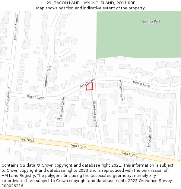 29, BACON LANE, HAYLING ISLAND, PO11 0BP: Location map and indicative extent of plot