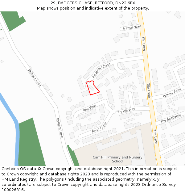 29, BADGERS CHASE, RETFORD, DN22 6RX: Location map and indicative extent of plot