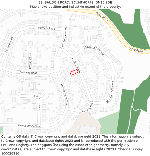 29, BAILDON ROAD, SCUNTHORPE, DN15 8DE: Location map and indicative extent of plot
