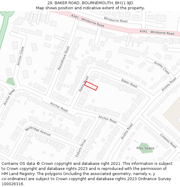 29, BAKER ROAD, BOURNEMOUTH, BH11 9JD: Location map and indicative extent of plot