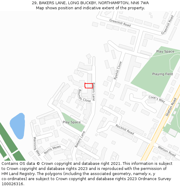 29, BAKERS LANE, LONG BUCKBY, NORTHAMPTON, NN6 7WA: Location map and indicative extent of plot