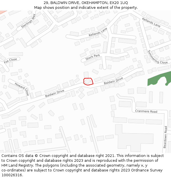 29, BALDWIN DRIVE, OKEHAMPTON, EX20 1UQ: Location map and indicative extent of plot