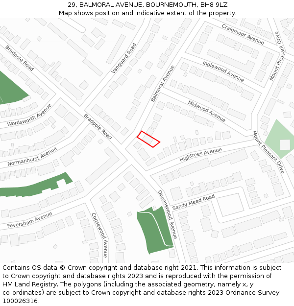 29, BALMORAL AVENUE, BOURNEMOUTH, BH8 9LZ: Location map and indicative extent of plot