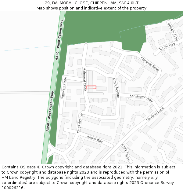 29, BALMORAL CLOSE, CHIPPENHAM, SN14 0UT: Location map and indicative extent of plot