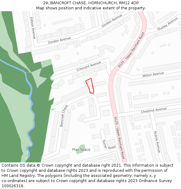 29, BANCROFT CHASE, HORNCHURCH, RM12 4DP: Location map and indicative extent of plot