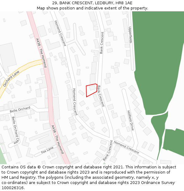 29, BANK CRESCENT, LEDBURY, HR8 1AE: Location map and indicative extent of plot