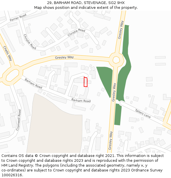 29, BARHAM ROAD, STEVENAGE, SG2 9HX: Location map and indicative extent of plot