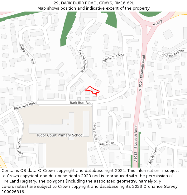 29, BARK BURR ROAD, GRAYS, RM16 6PL: Location map and indicative extent of plot