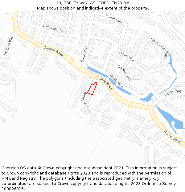 29, BARLEY WAY, ASHFORD, TN23 3JA: Location map and indicative extent of plot