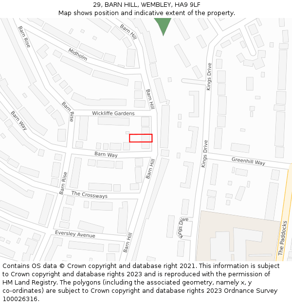 29, BARN HILL, WEMBLEY, HA9 9LF: Location map and indicative extent of plot
