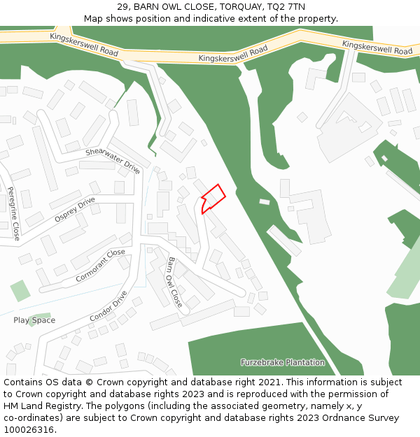 29, BARN OWL CLOSE, TORQUAY, TQ2 7TN: Location map and indicative extent of plot