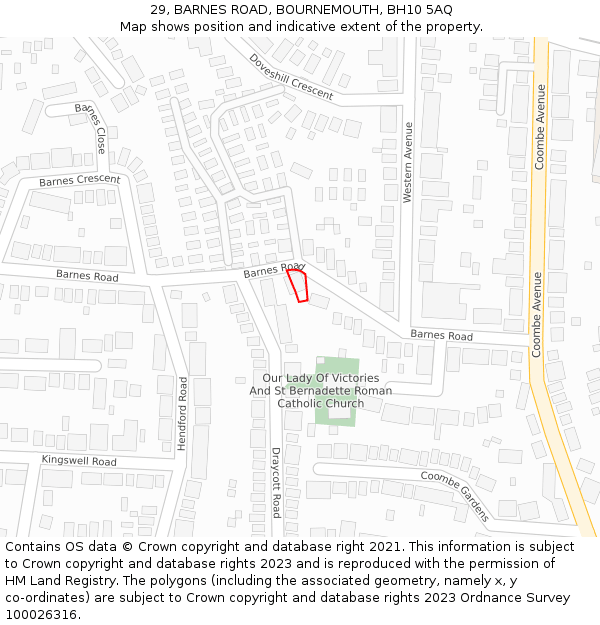 29, BARNES ROAD, BOURNEMOUTH, BH10 5AQ: Location map and indicative extent of plot