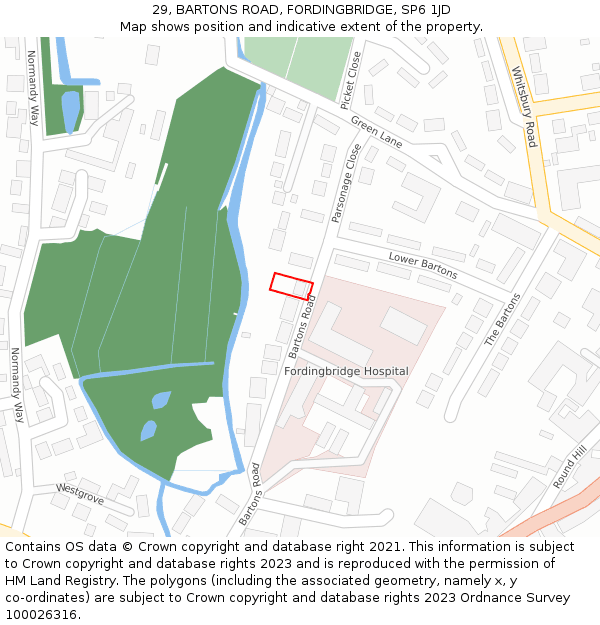 29, BARTONS ROAD, FORDINGBRIDGE, SP6 1JD: Location map and indicative extent of plot