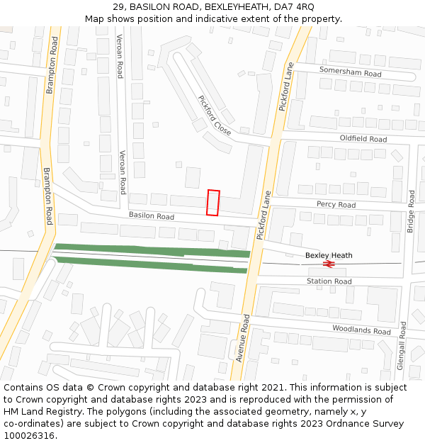 29, BASILON ROAD, BEXLEYHEATH, DA7 4RQ: Location map and indicative extent of plot