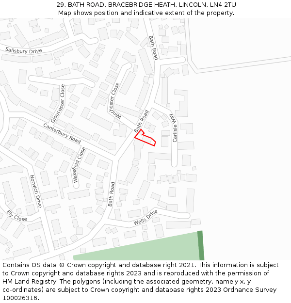 29, BATH ROAD, BRACEBRIDGE HEATH, LINCOLN, LN4 2TU: Location map and indicative extent of plot