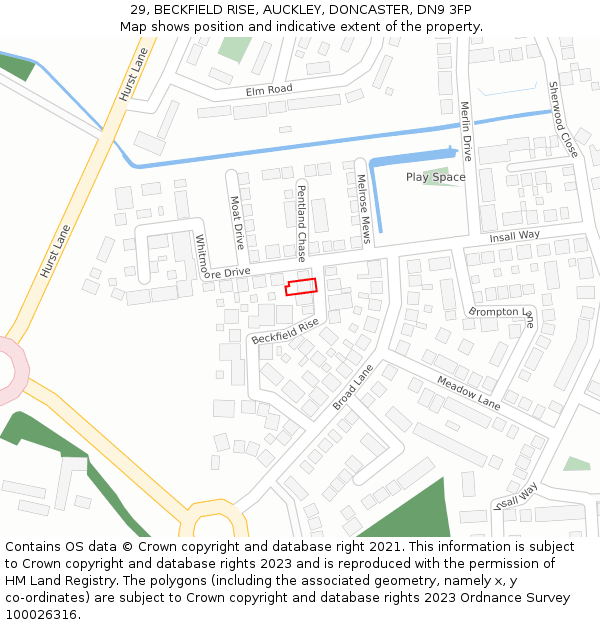 29, BECKFIELD RISE, AUCKLEY, DONCASTER, DN9 3FP: Location map and indicative extent of plot