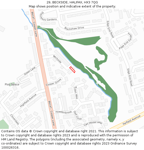 29, BECKSIDE, HALIFAX, HX3 7QG: Location map and indicative extent of plot