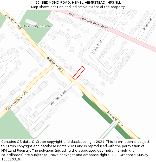 29, BEDMOND ROAD, HEMEL HEMPSTEAD, HP3 8LL: Location map and indicative extent of plot