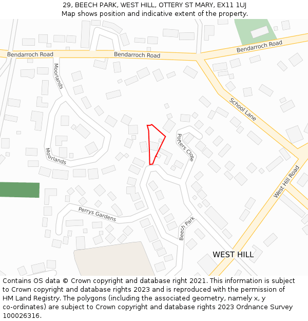 29, BEECH PARK, WEST HILL, OTTERY ST MARY, EX11 1UJ: Location map and indicative extent of plot