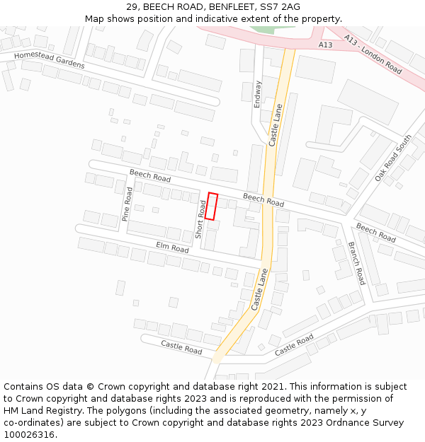 29, BEECH ROAD, BENFLEET, SS7 2AG: Location map and indicative extent of plot