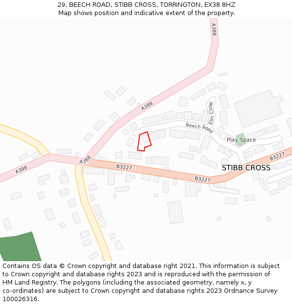 29, BEECH ROAD, STIBB CROSS, TORRINGTON, EX38 8HZ: Location map and indicative extent of plot