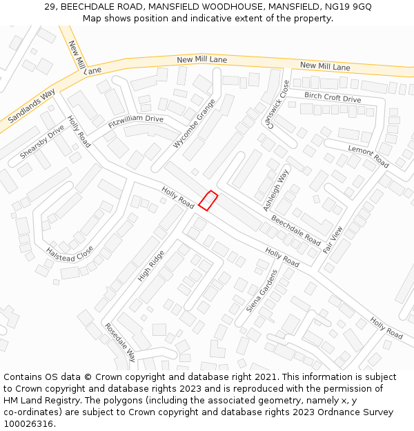 29, BEECHDALE ROAD, MANSFIELD WOODHOUSE, MANSFIELD, NG19 9GQ: Location map and indicative extent of plot