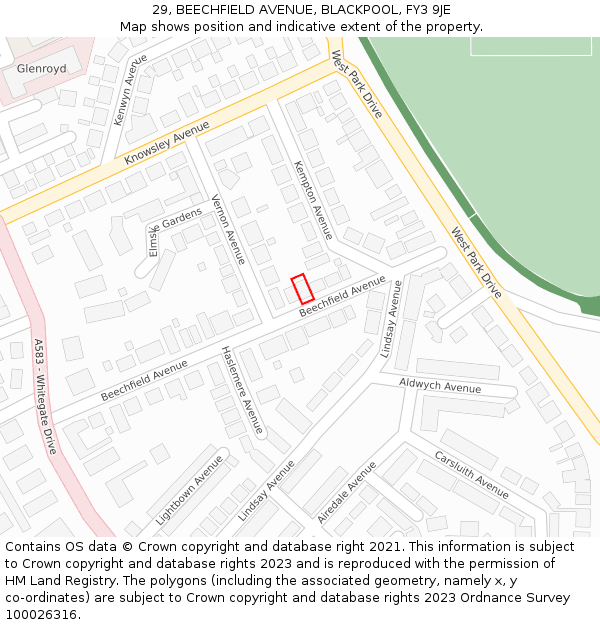 29, BEECHFIELD AVENUE, BLACKPOOL, FY3 9JE: Location map and indicative extent of plot