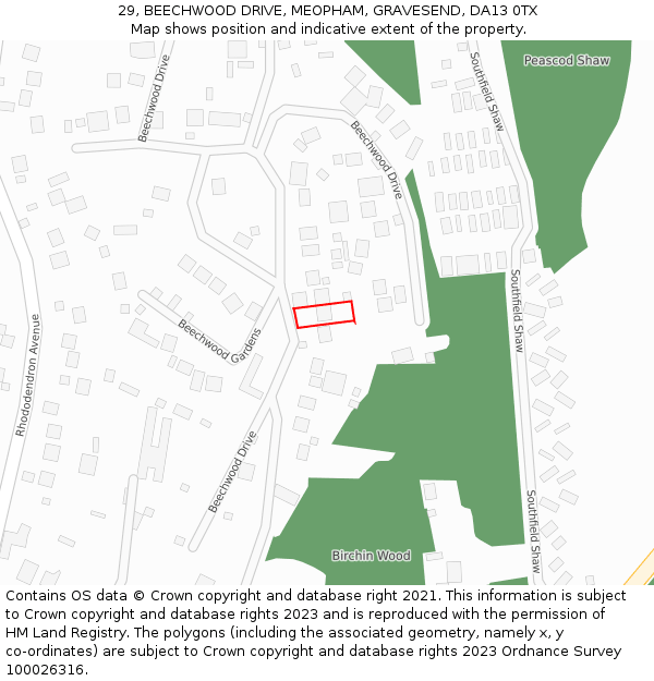 29, BEECHWOOD DRIVE, MEOPHAM, GRAVESEND, DA13 0TX: Location map and indicative extent of plot