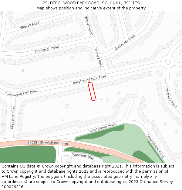 29, BEECHWOOD PARK ROAD, SOLIHULL, B91 1ES: Location map and indicative extent of plot