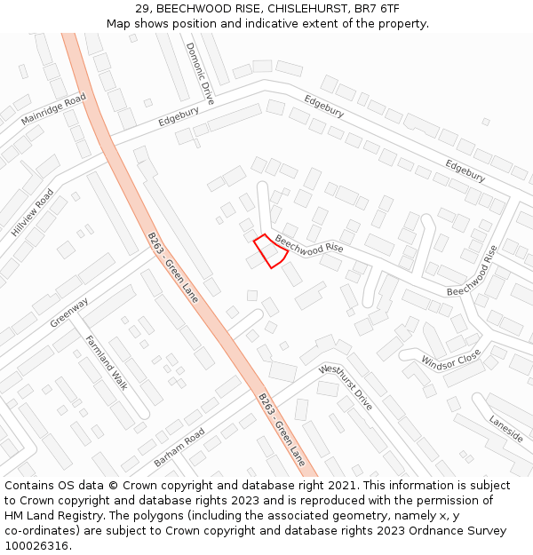 29, BEECHWOOD RISE, CHISLEHURST, BR7 6TF: Location map and indicative extent of plot