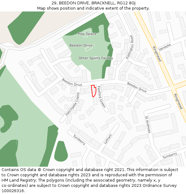 29, BEEDON DRIVE, BRACKNELL, RG12 8GJ: Location map and indicative extent of plot