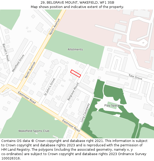 29, BELGRAVE MOUNT, WAKEFIELD, WF1 3SB: Location map and indicative extent of plot