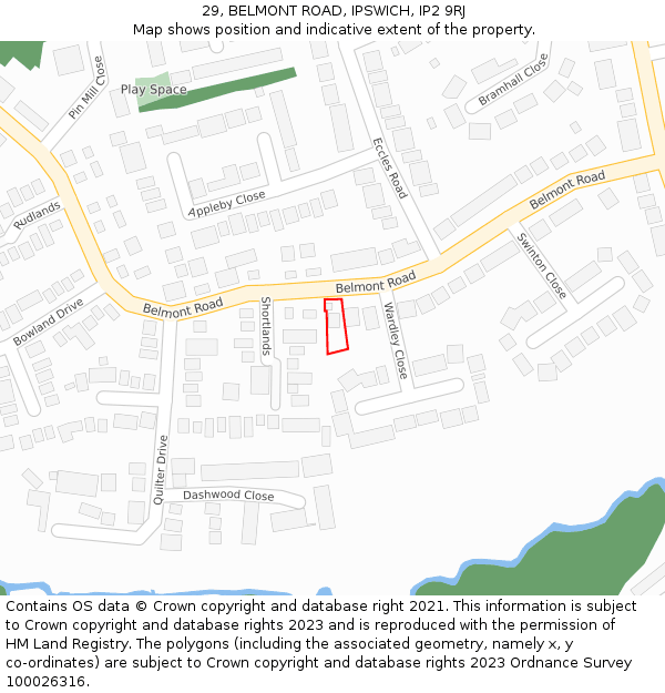 29, BELMONT ROAD, IPSWICH, IP2 9RJ: Location map and indicative extent of plot