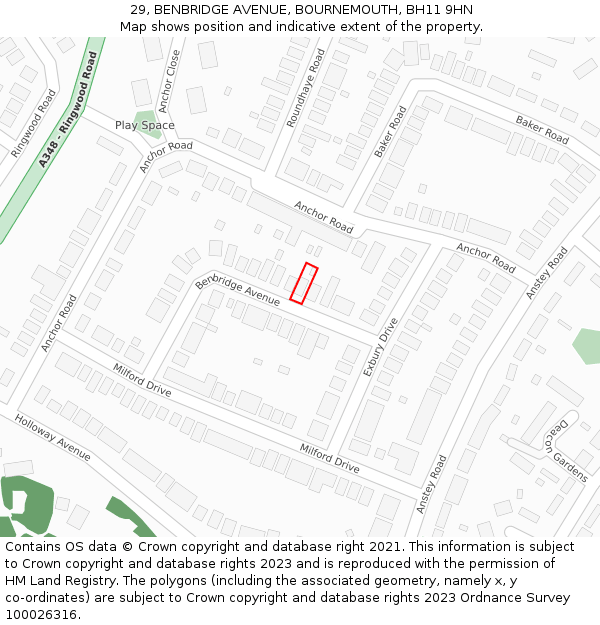 29, BENBRIDGE AVENUE, BOURNEMOUTH, BH11 9HN: Location map and indicative extent of plot