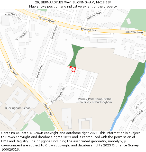 29, BERNARDINES WAY, BUCKINGHAM, MK18 1BF: Location map and indicative extent of plot