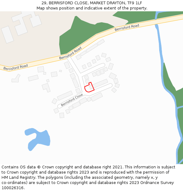 29, BERRISFORD CLOSE, MARKET DRAYTON, TF9 1LF: Location map and indicative extent of plot