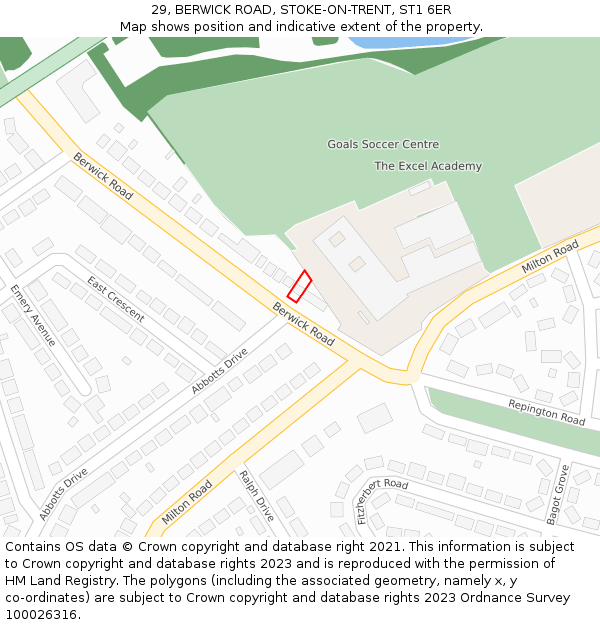 29, BERWICK ROAD, STOKE-ON-TRENT, ST1 6ER: Location map and indicative extent of plot