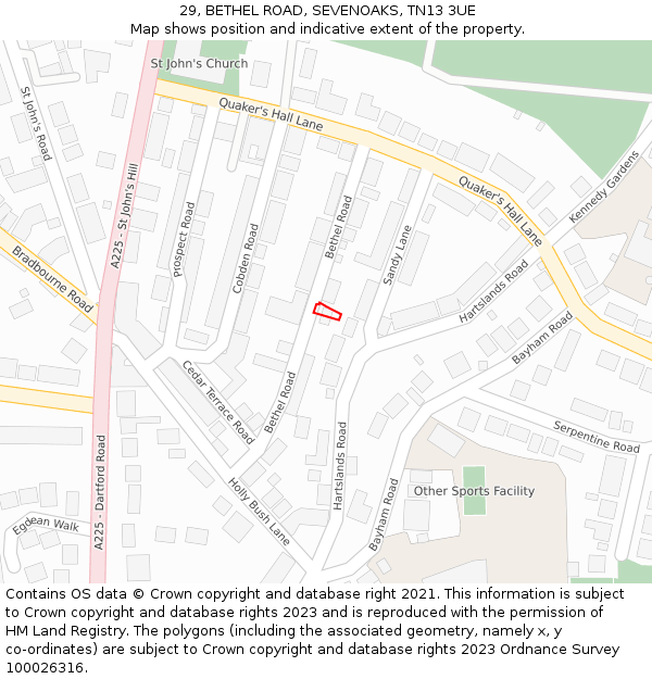 29, BETHEL ROAD, SEVENOAKS, TN13 3UE: Location map and indicative extent of plot