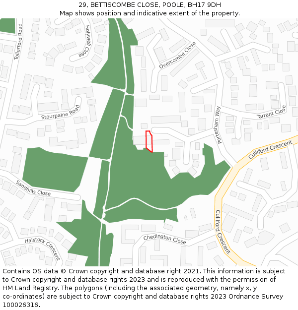 29, BETTISCOMBE CLOSE, POOLE, BH17 9DH: Location map and indicative extent of plot