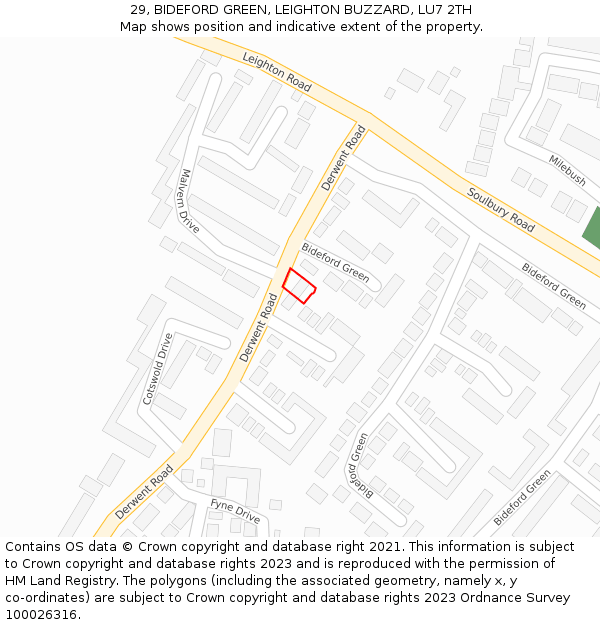 29, BIDEFORD GREEN, LEIGHTON BUZZARD, LU7 2TH: Location map and indicative extent of plot